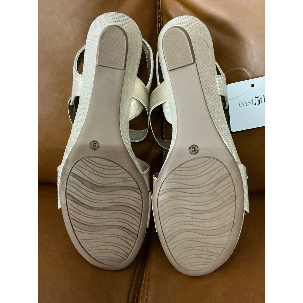 East 5th Gladie Wedge Sandals Womens 8.5 Platino Rhinestone Laser Cut Strappy
